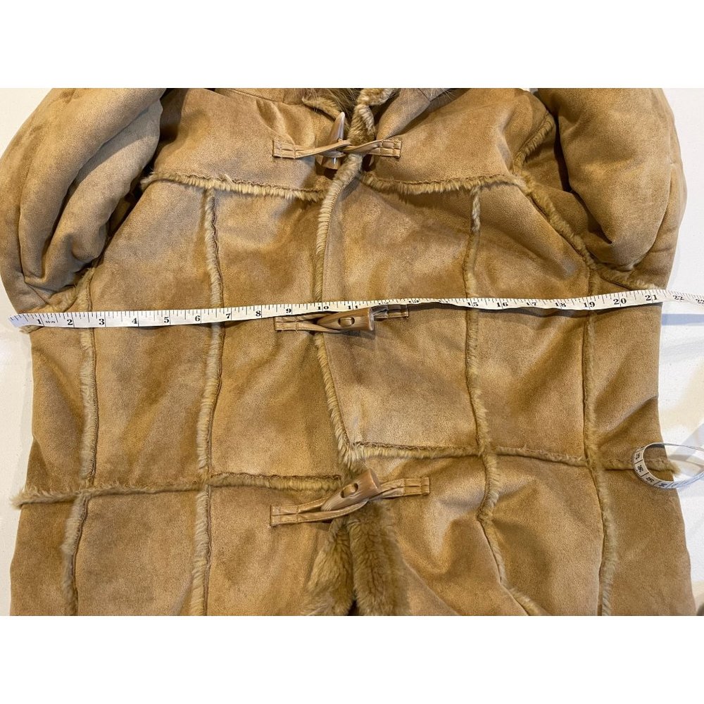 Ruff Hewn Womens Vintage 1980Faux Fur Long Coat Suede Hooded Outerwear Tan Large - Picture 8 of 9